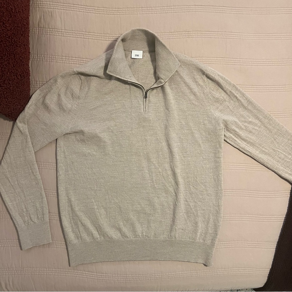 Spoke London Men's Beige Zip-Up Sweater Knit Wool XL Slim Long